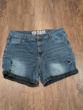 VIP Dark Blue Distressed Denim Jean Shorts